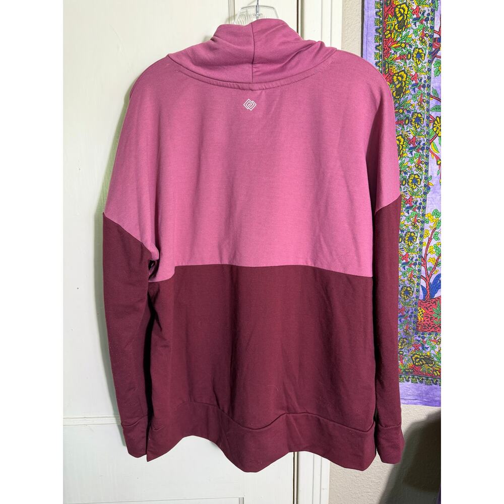 Zelos Color Block Cowl Neck Hoodie Pink Burgundy Pullover Sweatshirt - Large - Picture 6 of 8